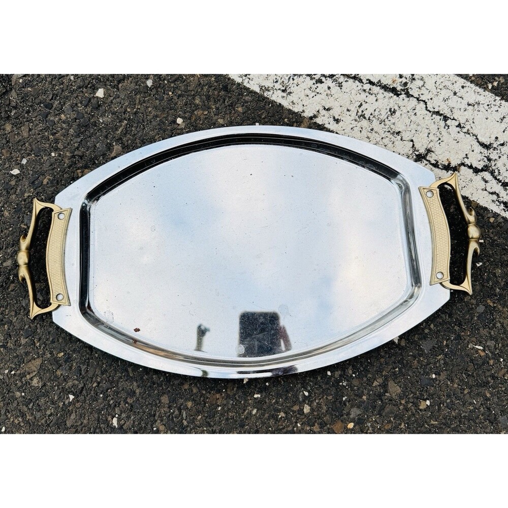 Vintage Kromex Chrome Serving Tray Mid Century Modern USA Bar Hostess